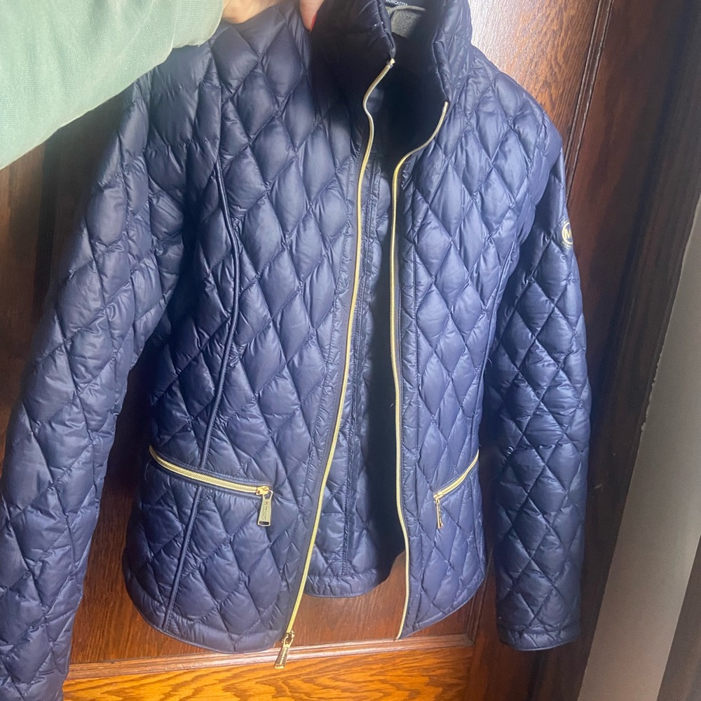 Michael Kors Navy Quilted Jacket with Gold Logo